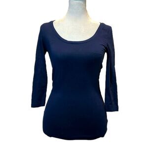 Cynthia Rowley dark navy blue fitted scoop neck 3/4 sleeve top XS